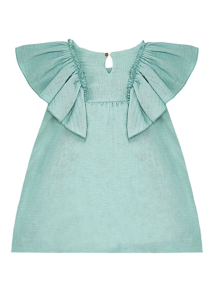 Çiçekli Kız Bebek Çocuk Yeşil Müslin Elbise