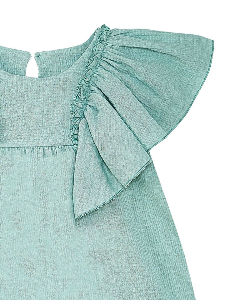 Çiçekli Kız Bebek Çocuk Yeşil Müslin Elbise