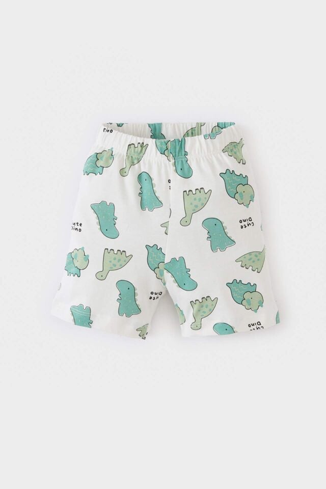 Erkek Bebek Pijama Takımı Dinazor Baskılı Kısa Kollu Penye Üst Beli Lastikli Şort