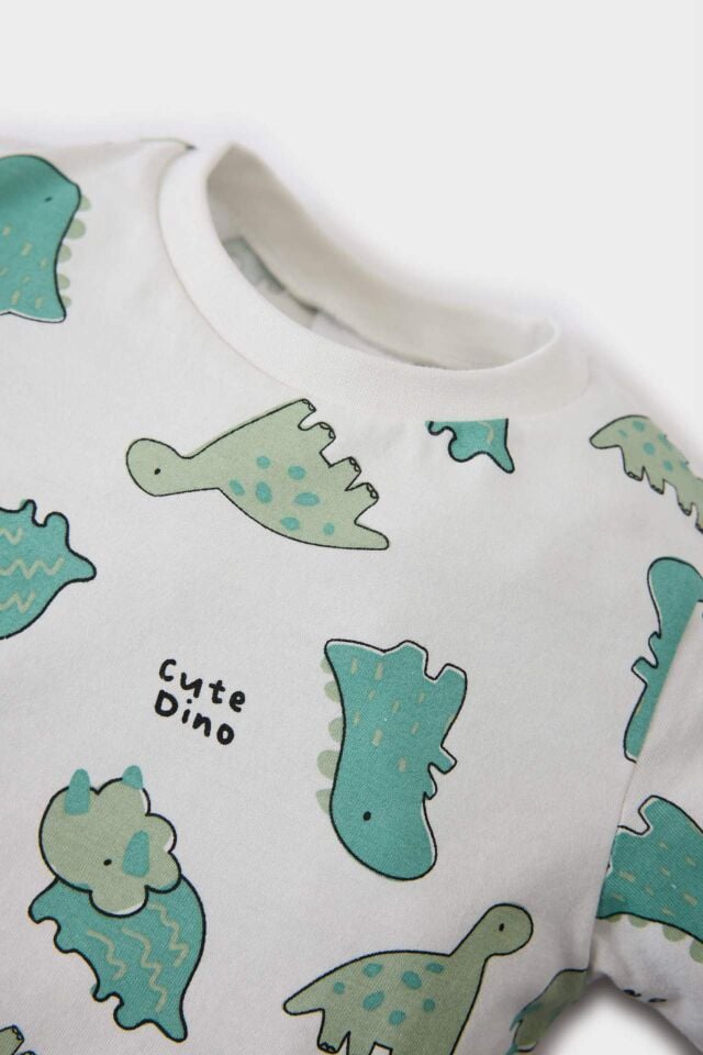 Erkek Bebek Pijama Takımı Dinazor Baskılı Kısa Kollu Penye Üst Beli Lastikli Şort
