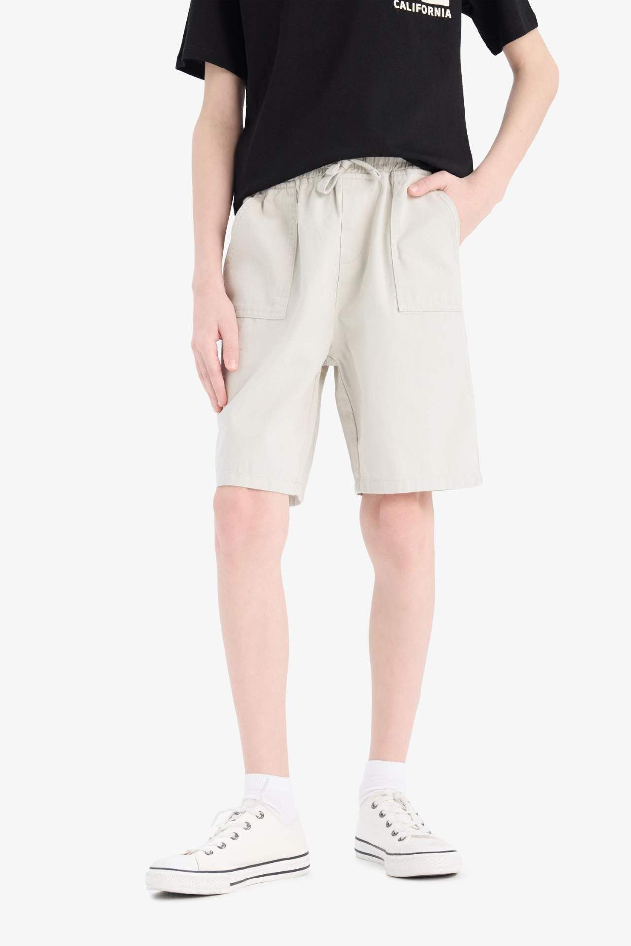 Erkek Çocuk Beli Lastikli Cepli Gabardin Şort