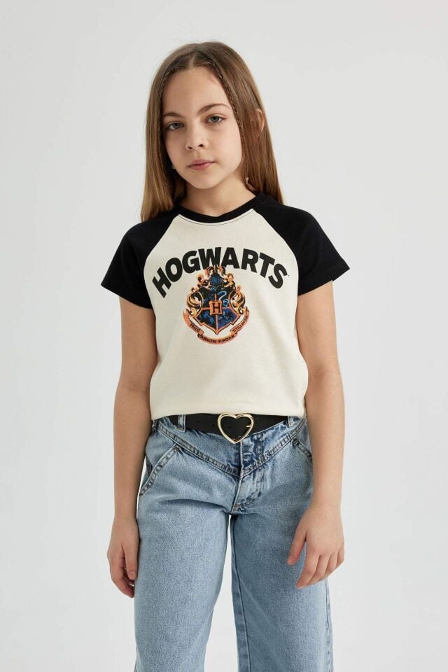 Kız Çocuk Harry Potter Bisiklet Yaka Ribana Kısa Kollu Tişört