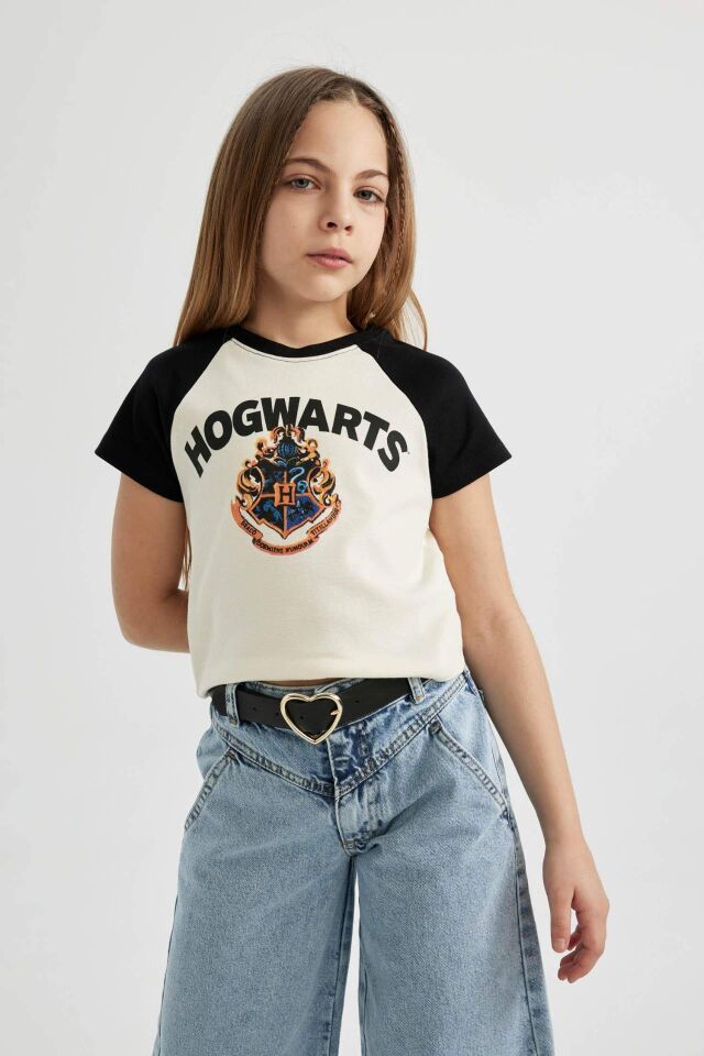 Kız Çocuk Harry Potter Bisiklet Yaka Ribana Kısa Kollu Tişört