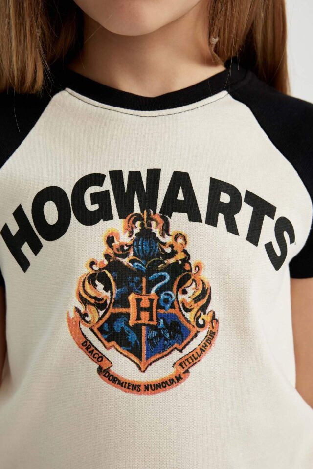 Kız Çocuk Harry Potter Bisiklet Yaka Ribana Kısa Kollu Tişört