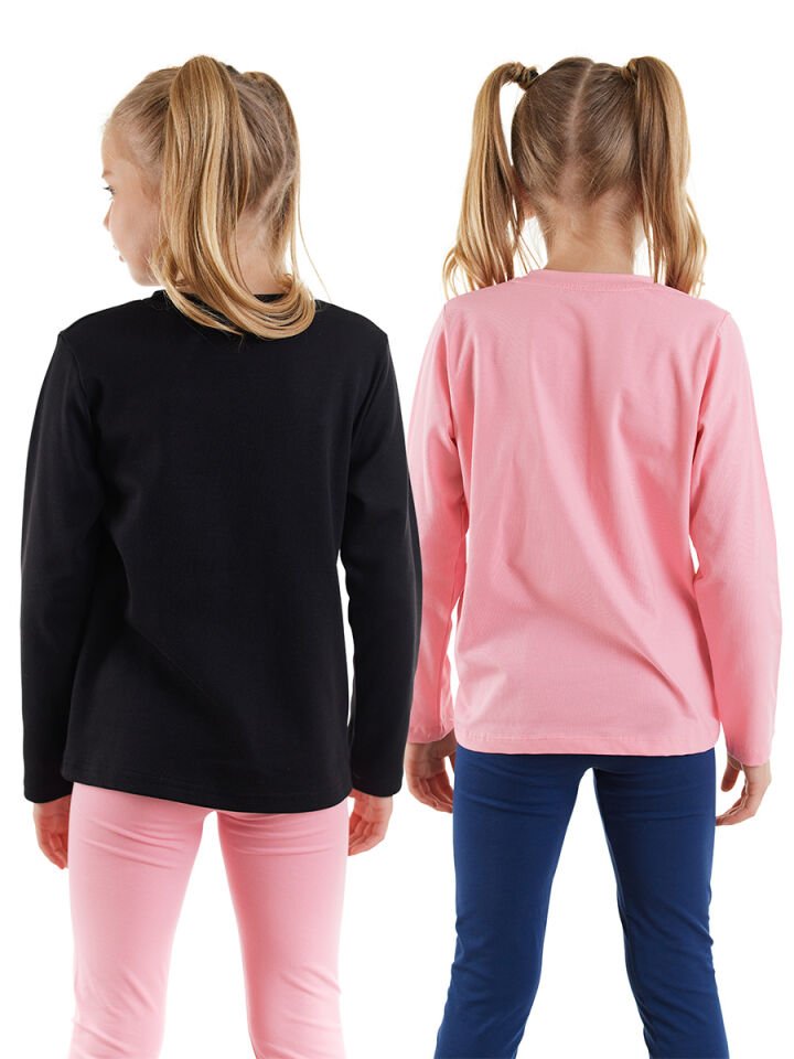 Siyah ve Pembe Kız Çocuk 2'li Paket T-shirt 6 Y - Çok Renkli