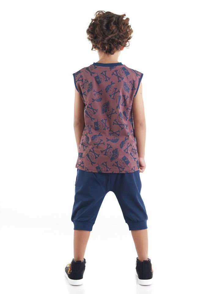 Sea T-shirt Erkek Çocuk T-shirt Kapri Şort Takım 4 Y - Lacivert, Kahverengi