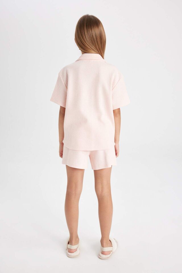 Kız Çocuk Standart Fit Pijama Takımı Waffle Kısa Kollu Üst Şort