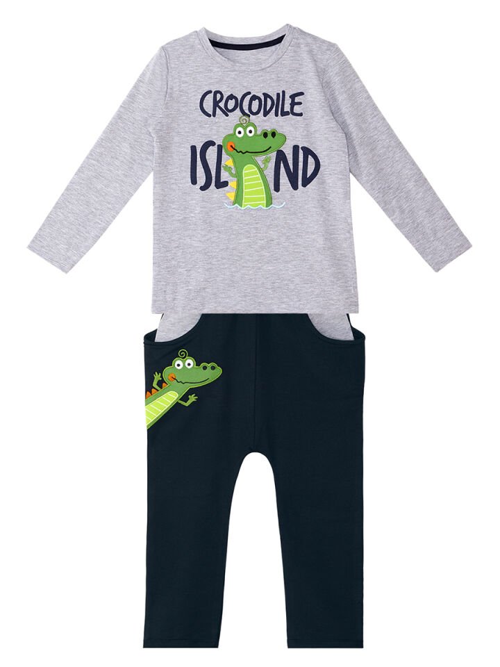 Timsah Adası Erkek Çocuk T-shirt Pantolon Takım 7 Y - Gri Lacivert
