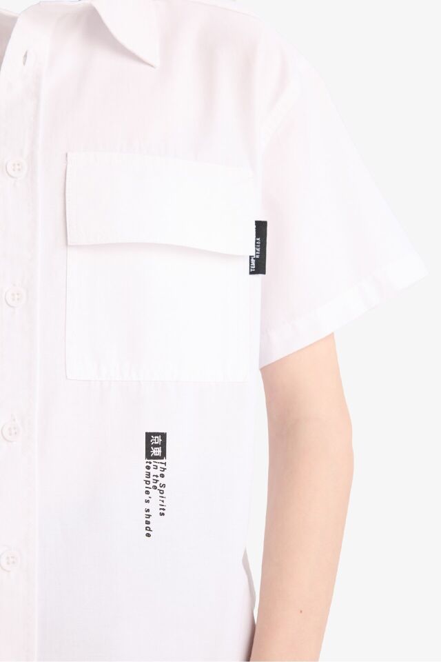 Erkek Çocuk Oversize Geniş Kalıp Polo Yaka Baskılı Poplin Kısa Kollu Gömlek 9/10 Yaş