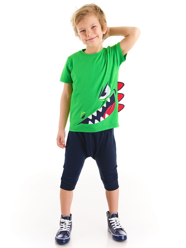 Haylaz Erkek Çocuk Yeşil T-shirt Kapri Şort Takım 2 Y - Lacivert, Yeşil