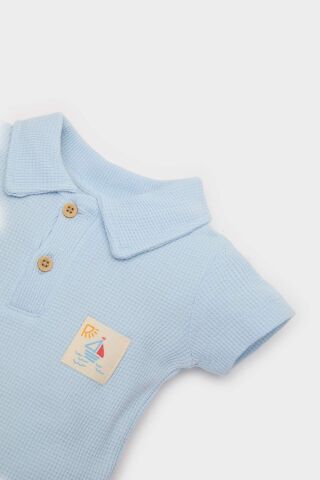 Erkek Bebek Yenidoğan Polo Yaka Baskılı Waffle Kısa Kollu Çıtçıtlı Body