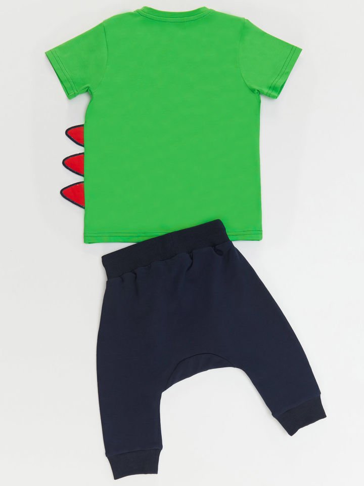 Haylaz Erkek Çocuk Yeşil T-shirt Kapri Şort Takım 3 Y - Lacivert, Yeşil
