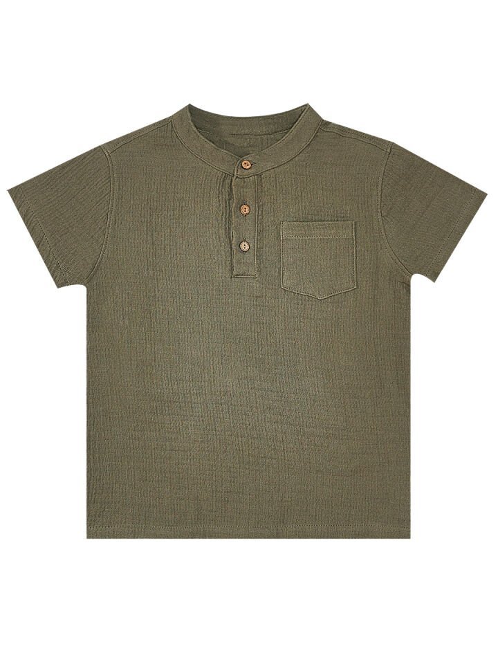 Erkek Bebek Çocuk Yeşil Müslin Şort Gömlek Takım 24-36 M - Haki