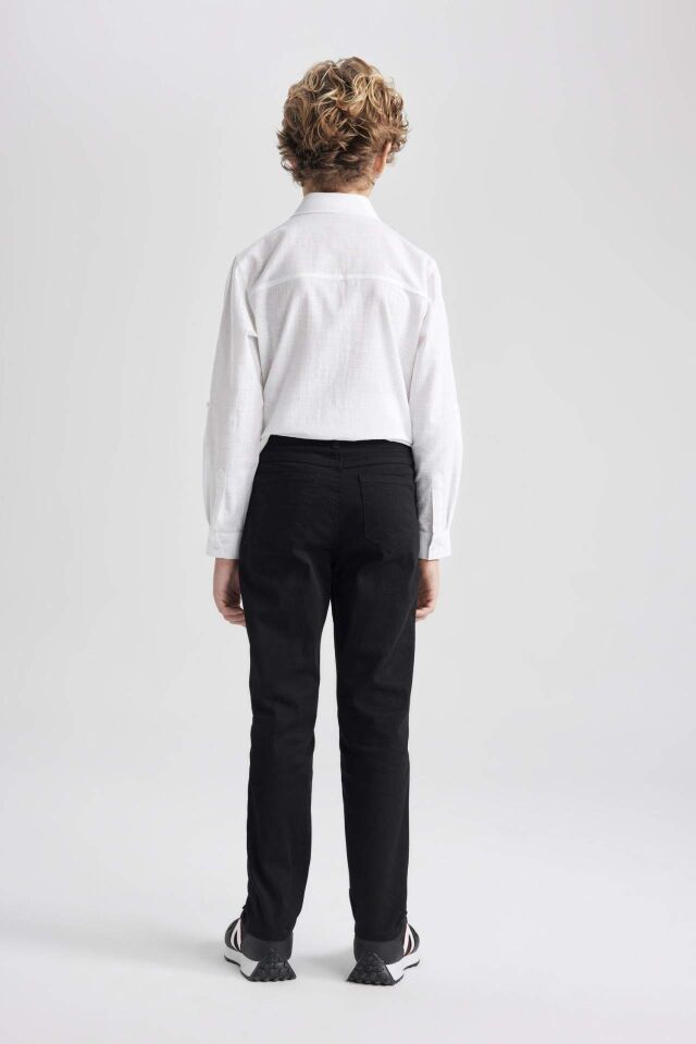 Erkek Çocuk 23 Nisan Çocuk Bayramı Siyah Düz Paça Gabardin Basic Düz Pantolon