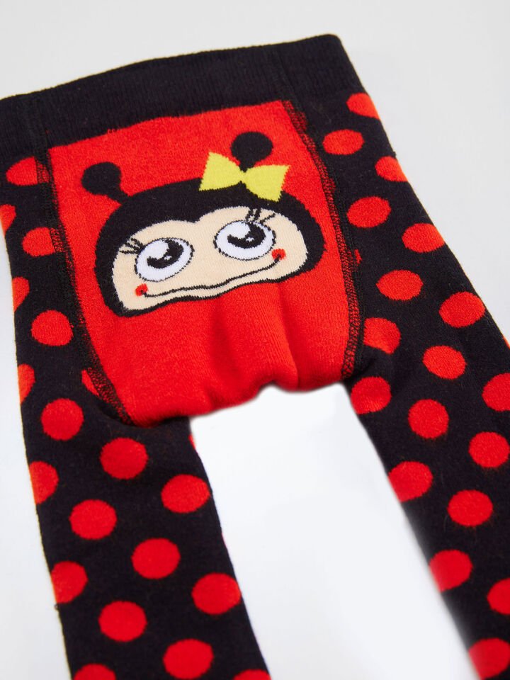 Uğur Böceği Kız Bebek Tayt-Pantolon 3-6 M - Kırmızı, Siyah