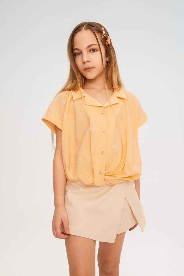 Kız Çocuk Cropped Fit Kısa Kollu Gömlek