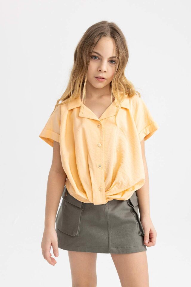 Kız Çocuk Cropped Fit Kısa Kollu Gömlek