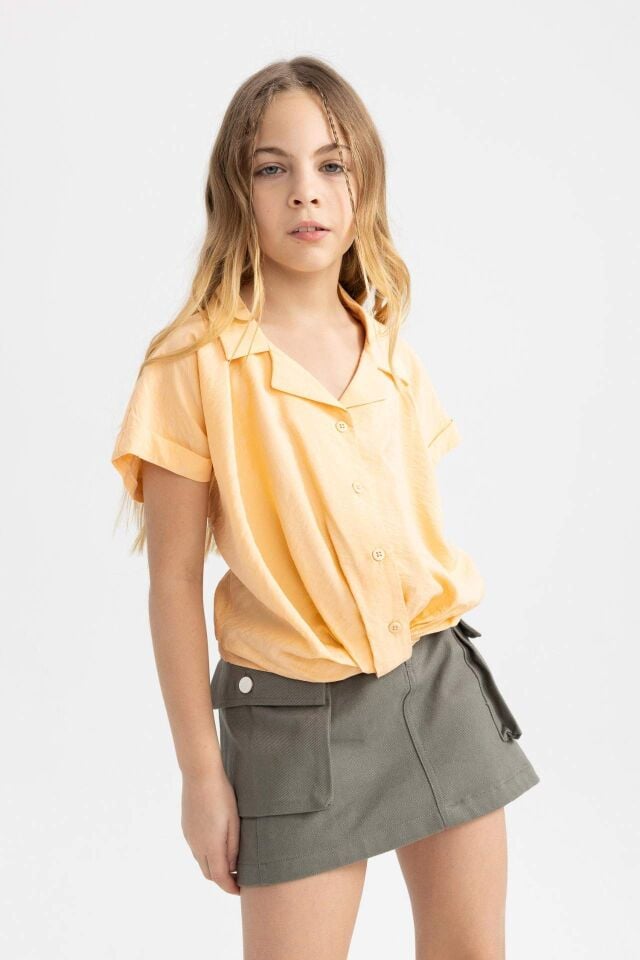 Kız Çocuk Cropped Fit Kısa Kollu Gömlek
