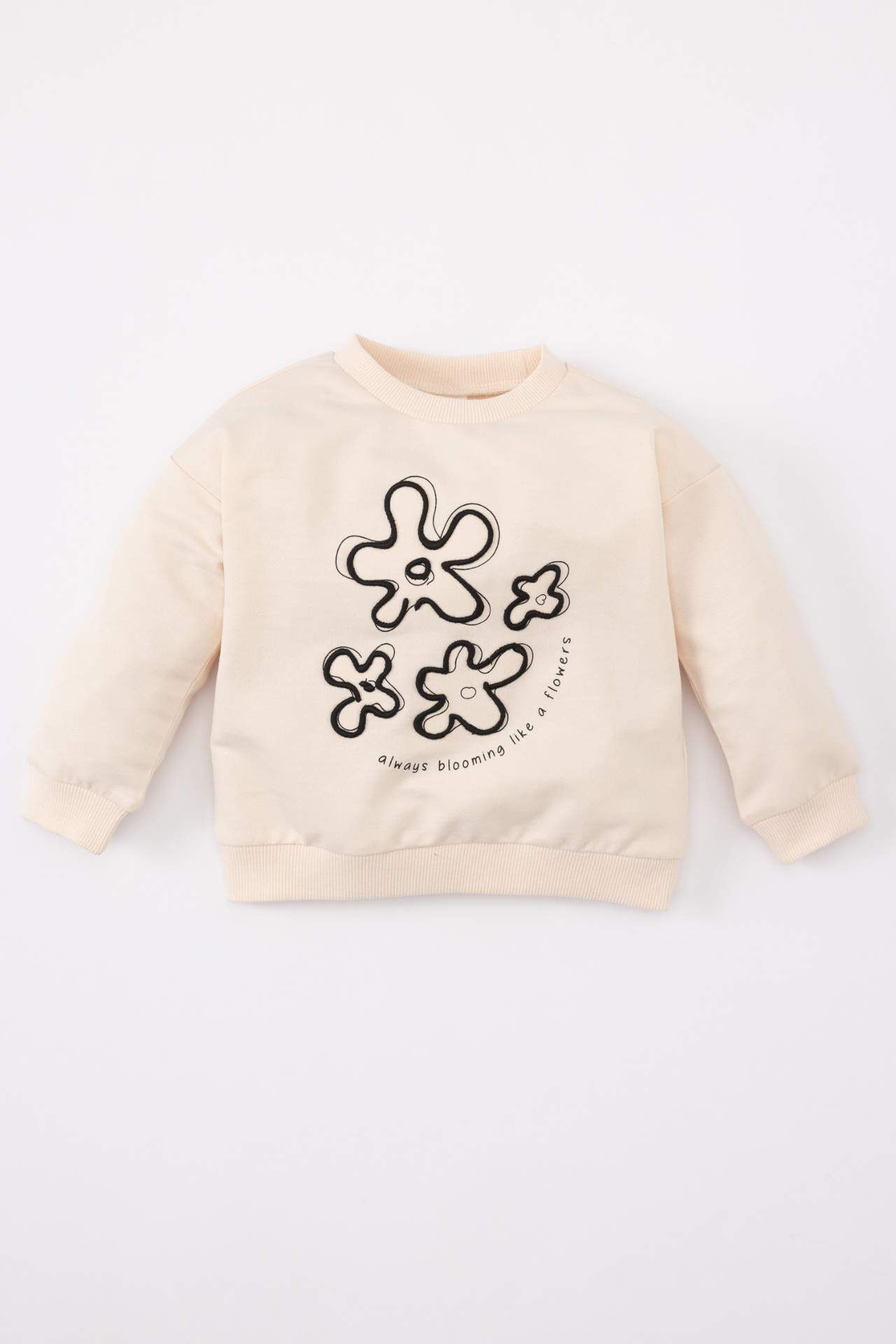 Kız Bebek Bisiklet Yaka Çiçek Baskılı Sweatshirt