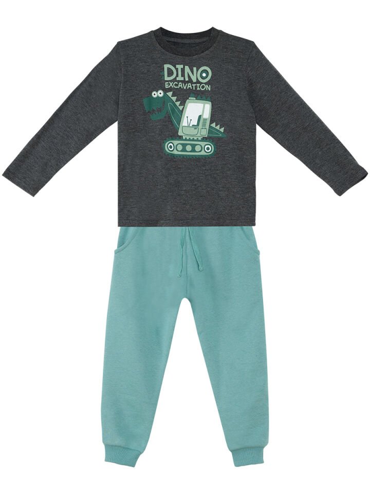 Dino Kazıda Erkek Çocuk T-shirt Eşofman Altı Takım 5 Y - Haki