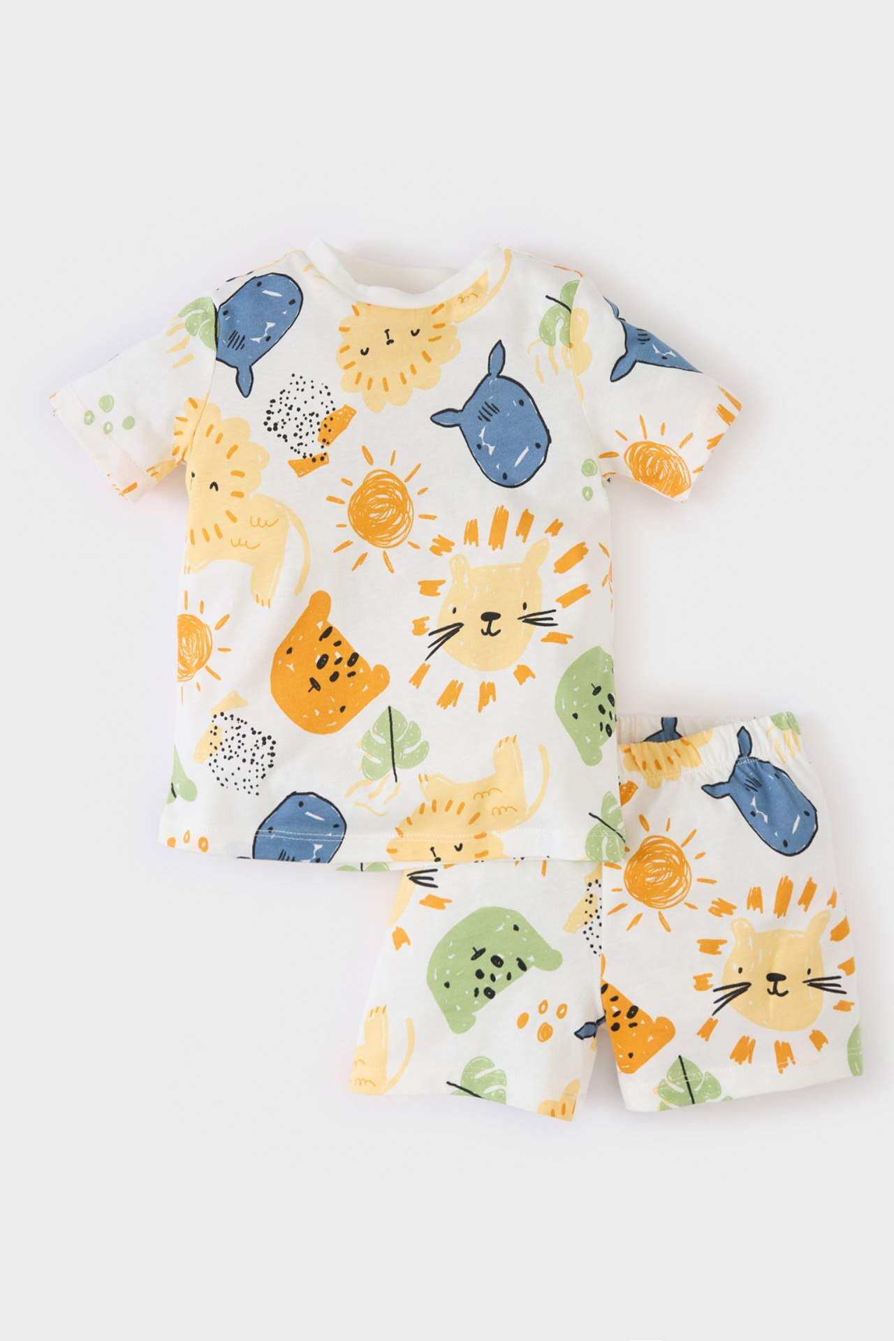 Erkek Bebek Pijama Takımı Desenli Kısa Kollu Penye Üst Şort