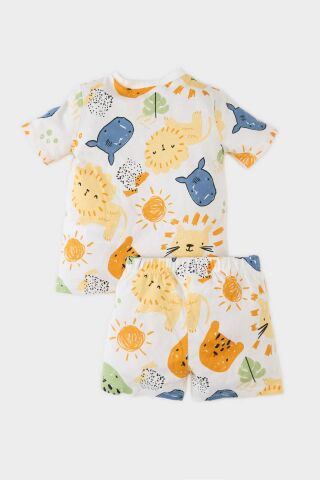 Erkek Bebek Pijama Takımı Desenli Kısa Kollu Penye Üst Şort