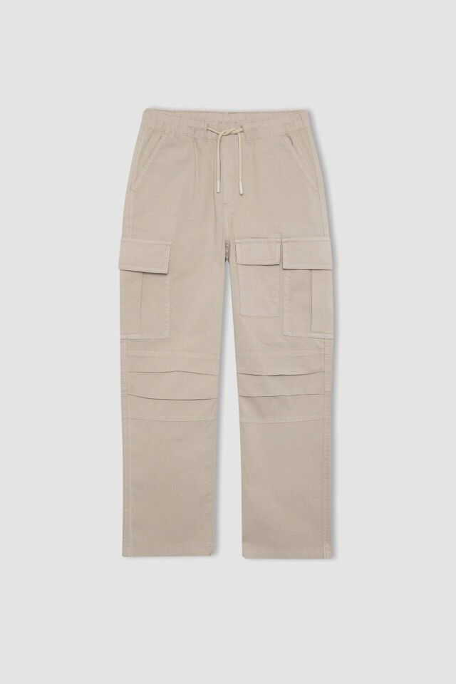 Erkek Çocuk Kargo Cepli Düz Paça Gabardin Pantolon