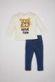 Erkek Bebek 2'li Takım Kaplan Baskılı Sweatshirt Jean Pantolon