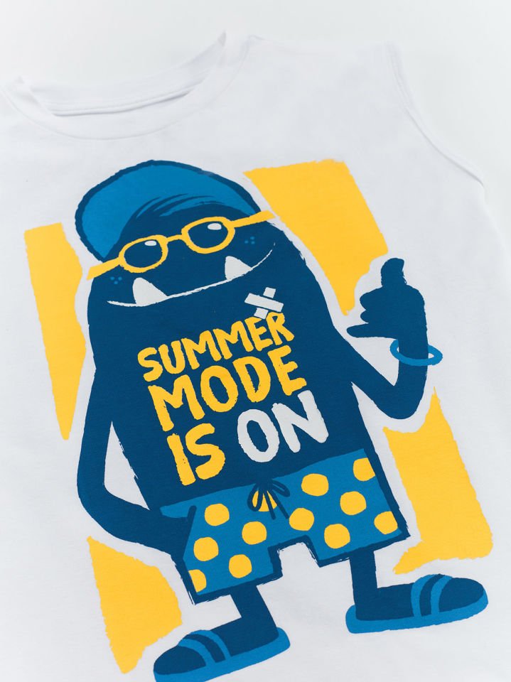 Yaz Modu Erkek Çocuk T-shirt Kapri Şort Takım 4 Y - Beyaz, Mavi