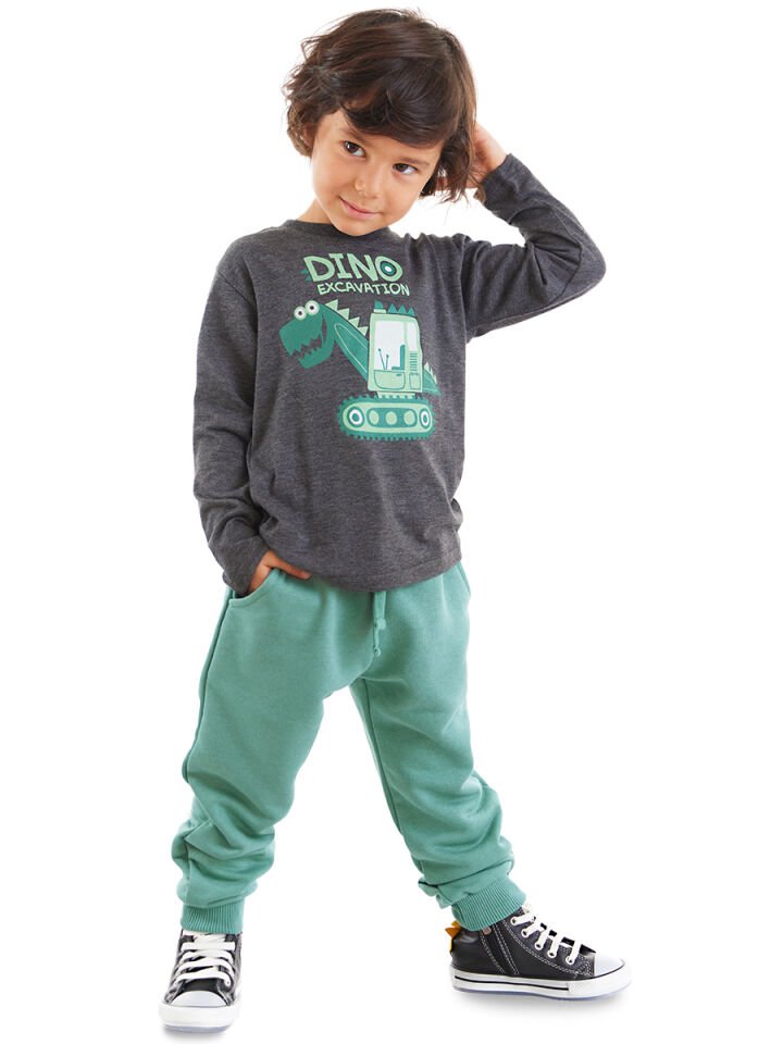 Dino Kazıda Erkek Çocuk T-shirt Eşofman Altı Takım 6 Y - Haki