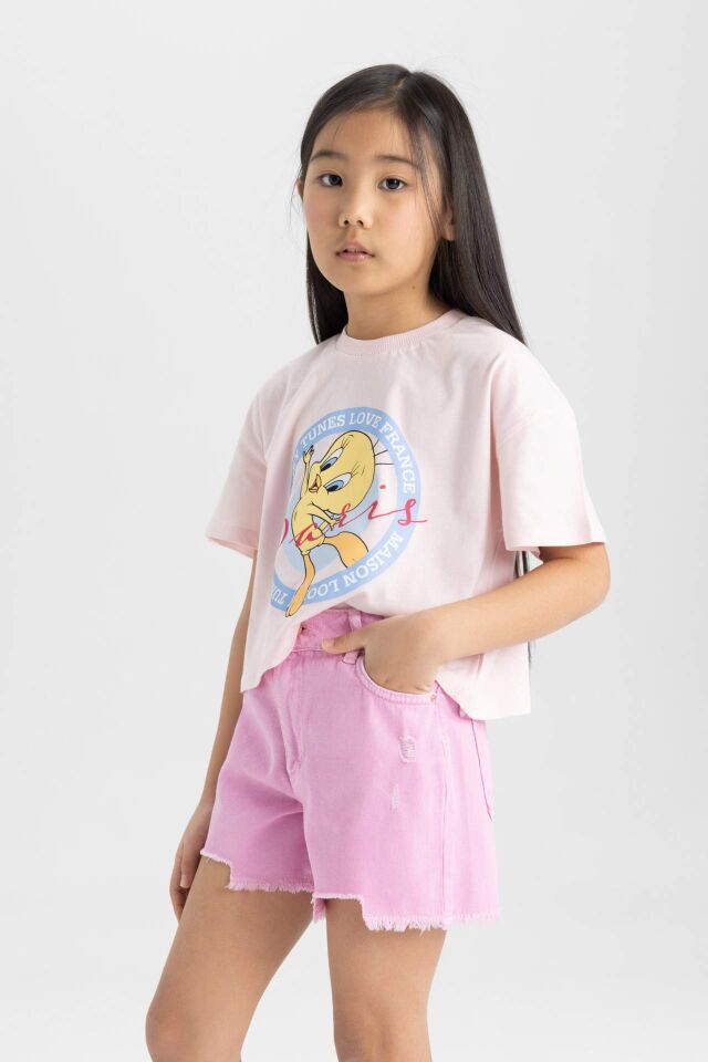 Kız Çocuk Looney Tunes Bisiklet Yaka Kısa Kollu Tişört