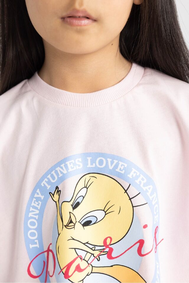 Kız Çocuk Looney Tunes Bisiklet Yaka Kısa Kollu Tişört