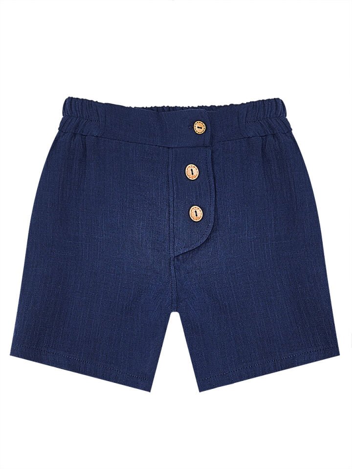 Erkek Bebek Çocuk Müslin Şort Gömlek Takım 18-24 M - Krem, Lacivert
