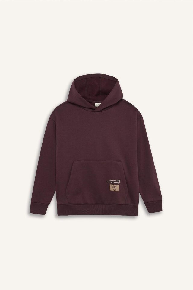 Erkek Çocuk Kapüşonlu Baskılı Cepli Sweatshirt
