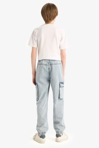 Erkek Çocuk Kargo Cepli Esnek Bantlı Jogger Paça Jean Pantolon