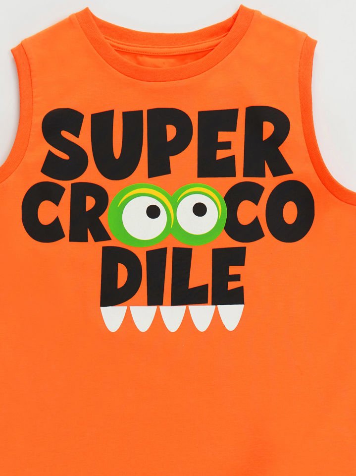 Paçada Timsah Erkek Çocuk T-shirt Şort Takım 3 Y - Turuncu, Siyah
