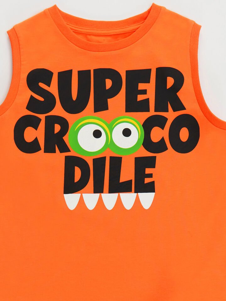Paçada Timsah Erkek Çocuk T-shirt Şort Takım 4 Y - Turuncu, Siyah