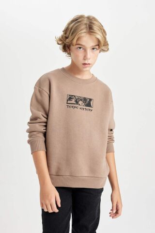 Erkek Çocuk Oversize Geniş Kalıp Sırt Baskılı Bisiklet Yaka Sweatshirt