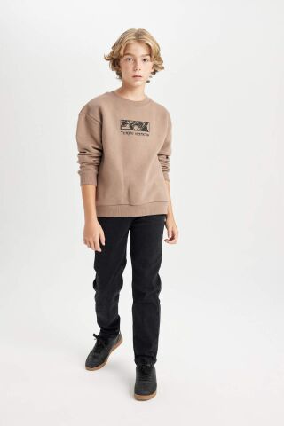 Erkek Çocuk Oversize Geniş Kalıp Sırt Baskılı Bisiklet Yaka Sweatshirt