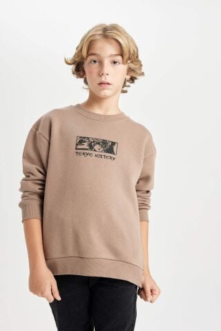 Erkek Çocuk Oversize Geniş Kalıp Sırt Baskılı Bisiklet Yaka Sweatshirt