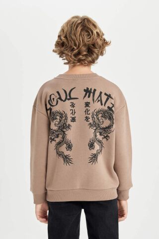 Erkek Çocuk Oversize Geniş Kalıp Sırt Baskılı Bisiklet Yaka Sweatshirt