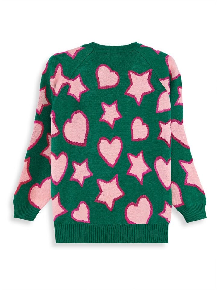 Yıldızlı Kalp Kız Çocuk Yeşil Triko Kazak