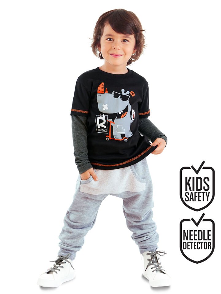 Rhino Erkek Çocuk Siyah T-shirt Eşofman Altı Takım