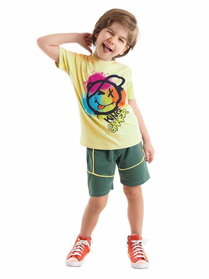 Gülelim Erkek Çocuk T-Shirt Şort Takım 10 Y - Haki, Sarı
