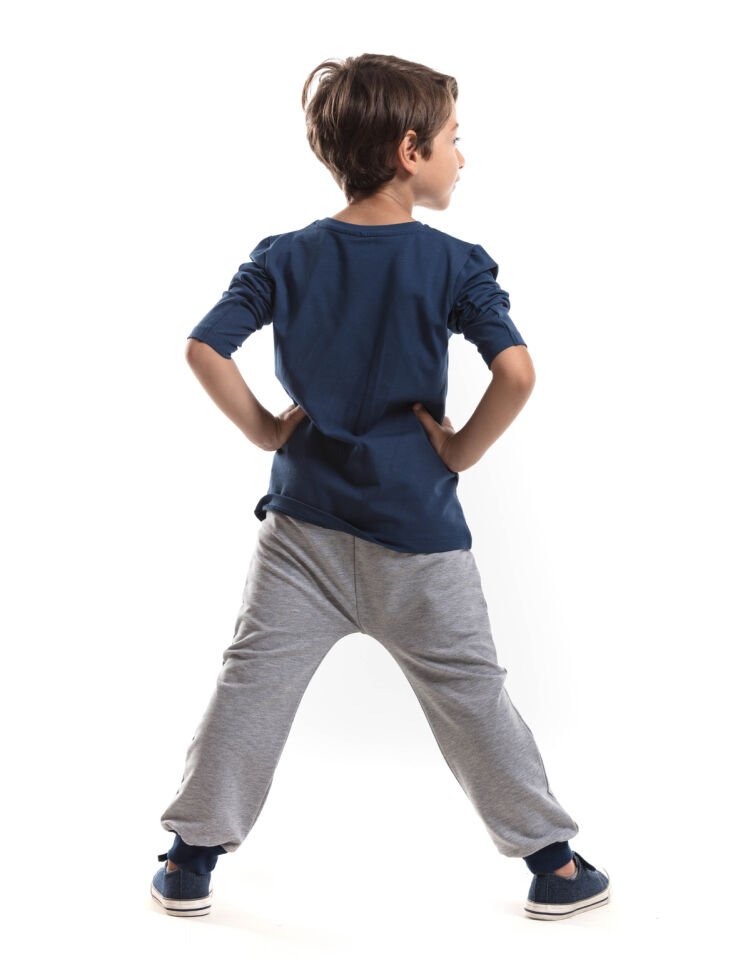 Ciddiyim Erkek Çocuk T-shirt Pantolon Takım 2 Y - Mavi Gri