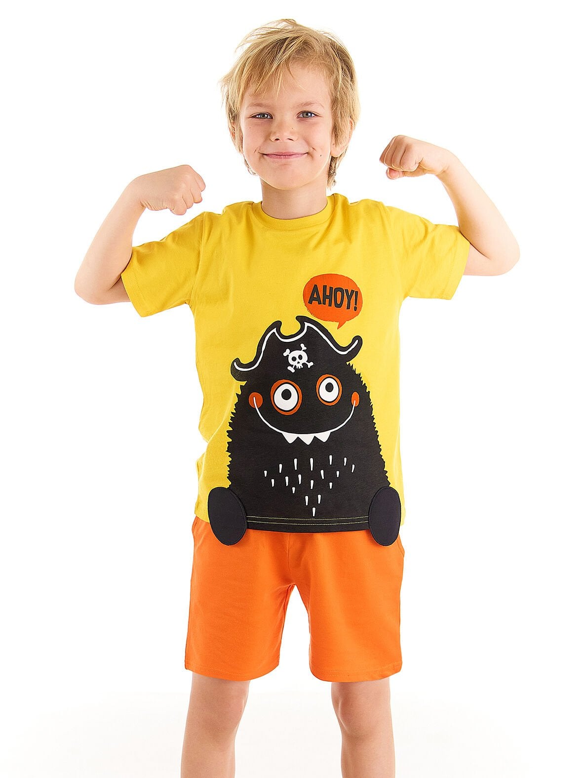 Korsan Canavar Erkek Çocuk T-shirt Şort Takım 4 Y - Sarı&Turuncu