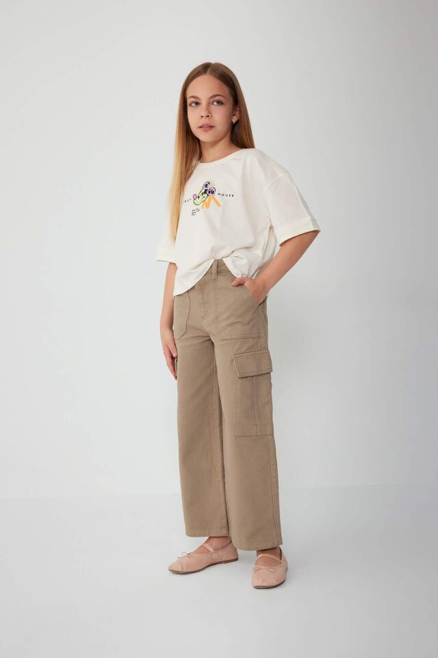 Kız Çocuk Wide Leg Kargo Geniş Bol Paça Pamuklu Pantolon