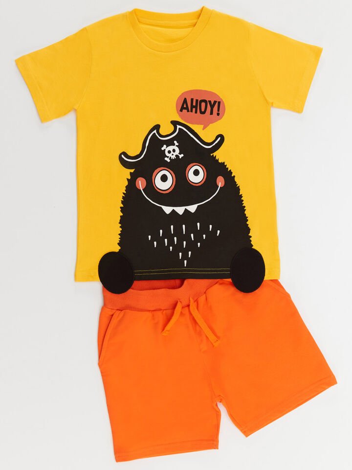 Korsan Canavar Erkek Çocuk T-shirt Şort Takım 5 Y - Sarı&Turuncu