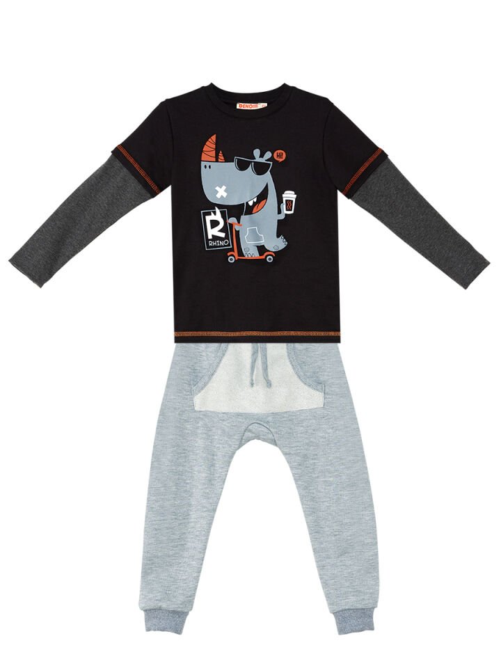 Rhino Erkek Çocuk Siyah T-shirt Eşofman Altı Takım 5 Y - Siyah