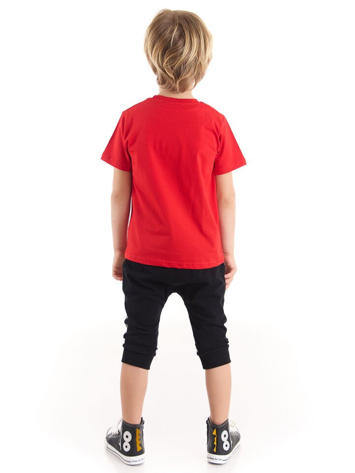 Jake Erkek Çocuk T-shirt Kapri Şort Takım 4 Y - Kırmızı, Gri, Siyah